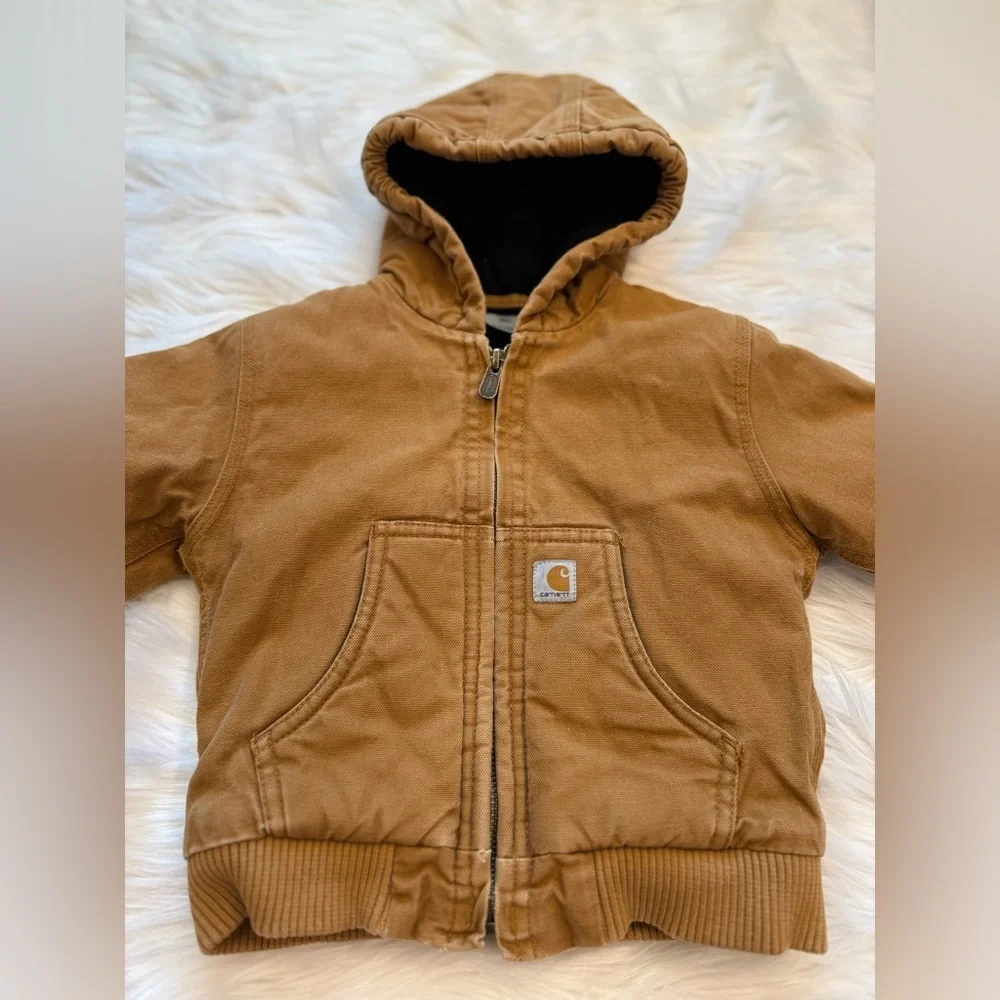 Carhartt 18M Baby Toddler Boy/Girl Hooded Quilted Lining Zip Front Jacket Brown